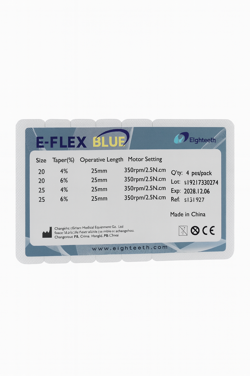E-Flex Blue – Limes endodontiques rotatives NiTi (Eighteeth)