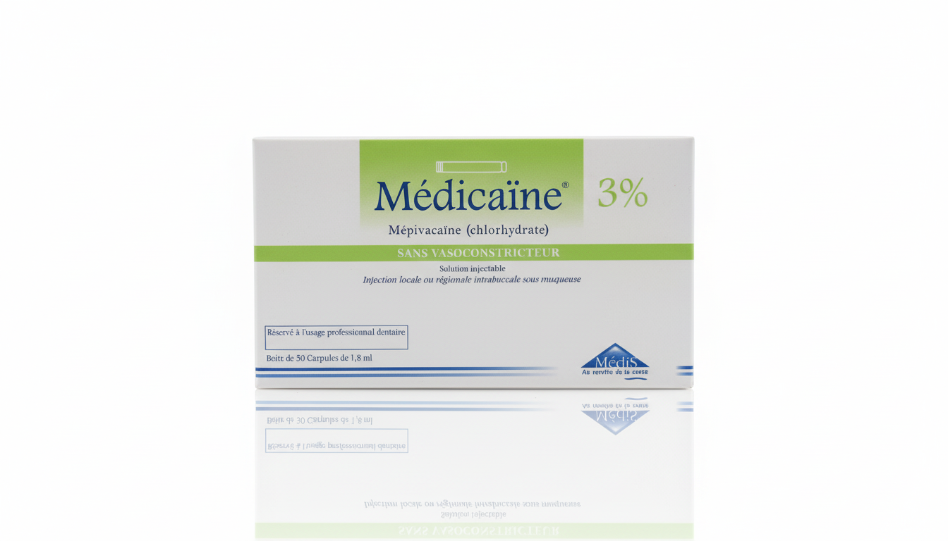Médicaïne 3% – Mépivacaïne sans vasoconstricteur (50 carpules de 1,8 ml)