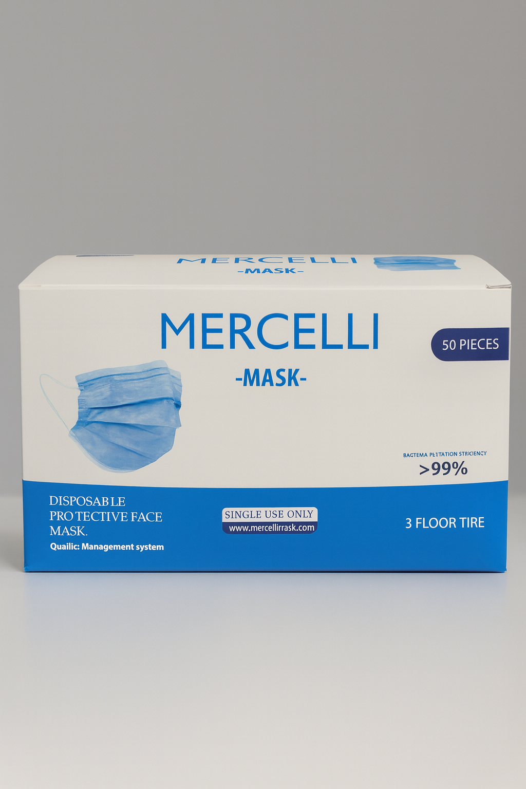Mercelli Mask: [50 pièces , 3 couches; >99% filtration bactérienne]